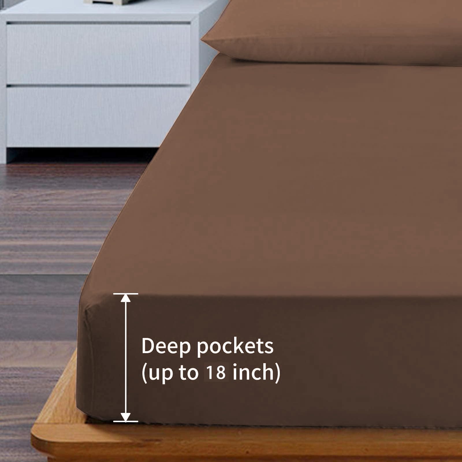 EaseHome Brown Full Size Bed Sheet Set - Teen Boys Sheet Sets Deep Pocket to 18 inches Mattress 4 Piece - Premium Bedding Sheets & Pillowcases Collection - Extra Soft,Wrinkle, Fade, Stain Resistant