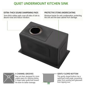 9 Inch Black Undermount Small Bar Sink, Swift Horse 9"x15" 16Gauge Black Stainless Steel Small Undermount Bar Sinks