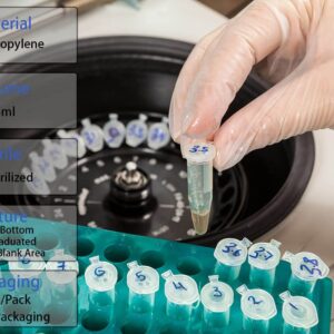 BKMAMLAB 1.5ml Microcentrifuge Tubes 100pcs, EO Sterilized Plastic Small Vials with Caps for Sample Storage without Leakage(100)