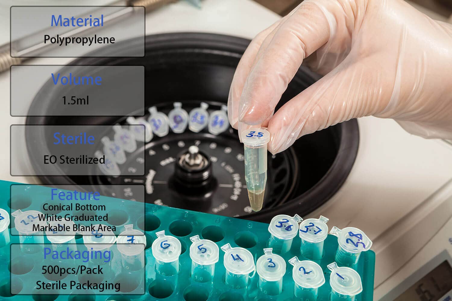 BKMAMLAB 1.5ml Microcentrifuge Tubes 100pcs, EO Sterilized Plastic Small Vials with Caps for Sample Storage without Leakage(100)