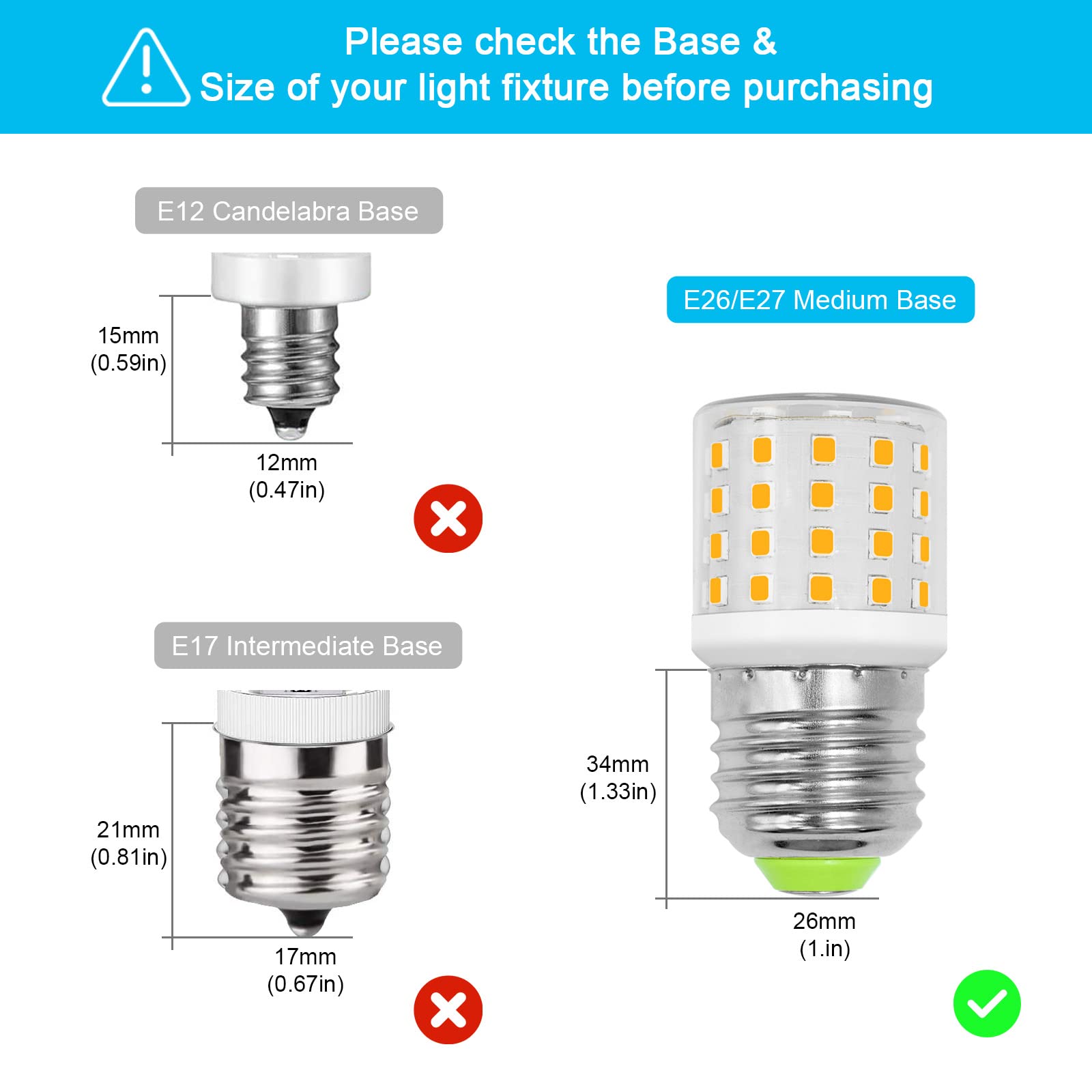 Refrigerator Light Bulb Replacement AC100-265V 3.5W Refrigerator Bulbs,Tiny LED Fridge Light Bulb, 4W Equivalent 40W-60Watt Appliance Light, E26 Medium Screw Base, Warm White 3000K 600LM, 1-Pack