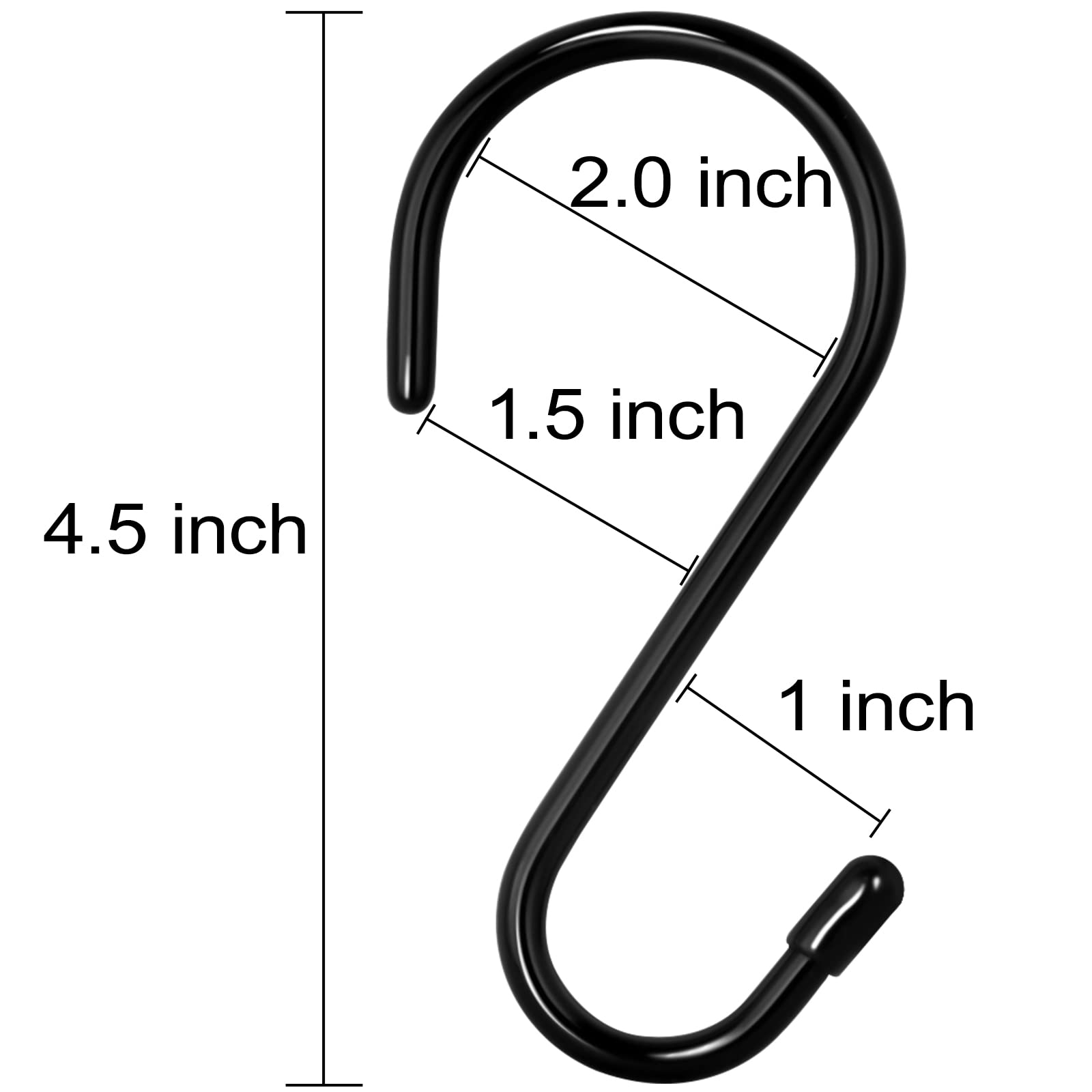 12 Pack 4-1/2 Inch S Hooks for Hanging, Large Vinyl Coated Closet Hooks Non Slip Heavy Duty S Hanging Hooks, Steel Metal Black Rubber Coated S Hook for Hanging Jeans Plants Clothes Pot Pan Cups Towel