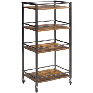 ibuyke industrial bar carts, kitchen storage serving cart, mobile kitchen shelf，4 tier storage cart for bath, kitchen, bedroom, living room rustic brown and black tmj419h