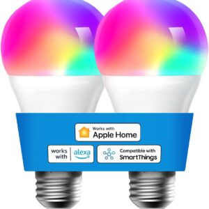 meross Smart Light Bulb, Smart WiFi LED Bulbs Compatible with Apple HomeKit, Siri, Alexa, SmartThings, Dimmable E26 Multicolor 2700K-6500K RGBWW, 900 Lumens 60W Equivalent 2 Pack