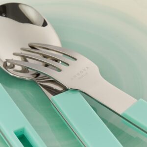 ANNOVA Silverware Set 20 Pieces Stainless Steel Cutlery Color Block Handle Modern Style Flatware - 4 x Dinner Knife; 4 x Dinner Fork; 4 x Salad fork; 4 x Dinner Spoon; 4 x Dessert Spoon (Turquoise)