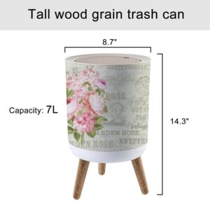 Boho Chic Botanical Floral Small Trash Can with Lid garland blooming flowers Spring Garden Round Recycle Bin Press Top Garbage Can Wastebasket for Kitchen Bathroom Bedroom Dorm 7L/1.8 Gallon