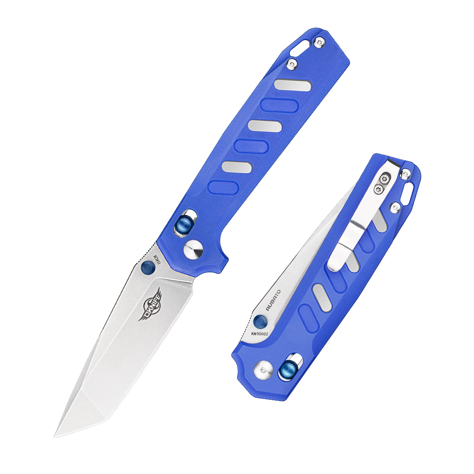 OKNIFE Rubato Pocket Knife, Tanto Style EDC Folding Knife with 154CM Stainless Blade and G10 Handle for Camping Indoor and Outdoor Activities (Blue)