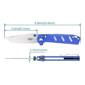 OKNIFE Rubato Pocket Knife, Tanto Style EDC Folding Knife with 154CM Stainless Blade and G10 Handle for Camping Indoor and Outdoor Activities (Blue)