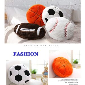 17.7" Basketball Plush Pillow Soft Fluffy Velvet Stuffed Football Throw Pillow Sports Rugby Ball Shaped Sleeping Travel Pillow Sofa Recliner Bedroom Decoration Gifts for Kids Children Boys Women Men