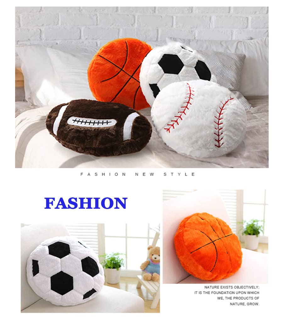 17.7" Basketball Plush Pillow Soft Fluffy Velvet Stuffed Football Throw Pillow Sports Rugby Ball Shaped Sleeping Travel Pillow Sofa Recliner Bedroom Decoration Gifts for Kids Children Boys Women Men