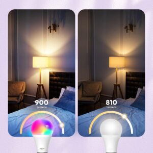 meross Smart Light Bulb, Smart WiFi LED Bulbs Compatible with Apple HomeKit, Siri, Alexa, SmartThings, Dimmable E26 Multicolor 2700K-6500K RGBWW, 900 Lumens 60W Equivalent 2 Pack