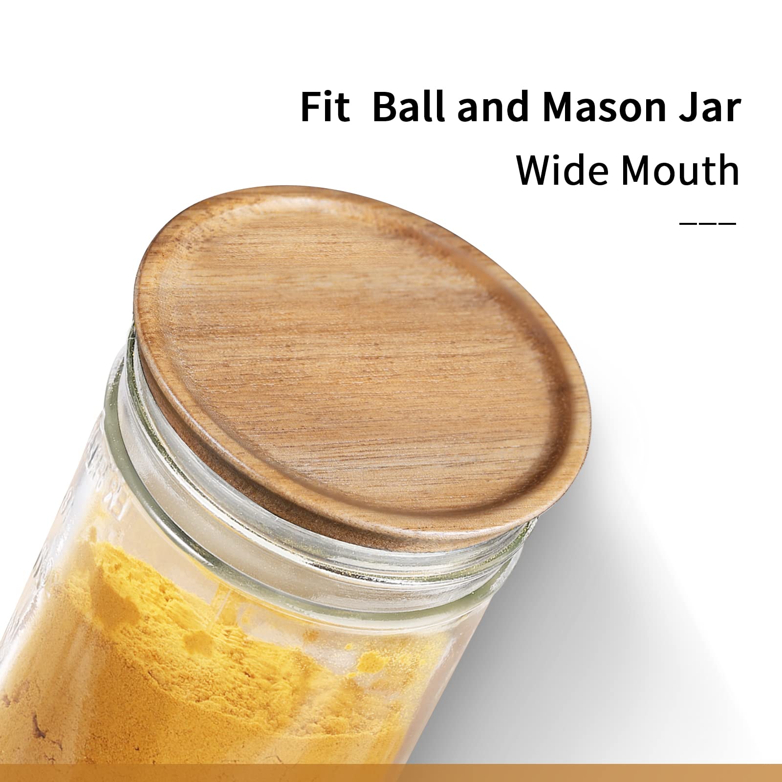 6-Pack Wide Mouth Wooden Mason Jar Lids for Ball/Mason Jars, Reusable Acacia Wood Mason Jar Lids with Airtight Silicone Seal Perfect for Dry Food Storage (Brown)