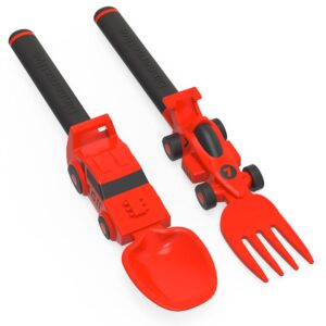 dinneractive utensil set for kids – red race car themed fork and spoon for toddlers and young children – 2-piece set