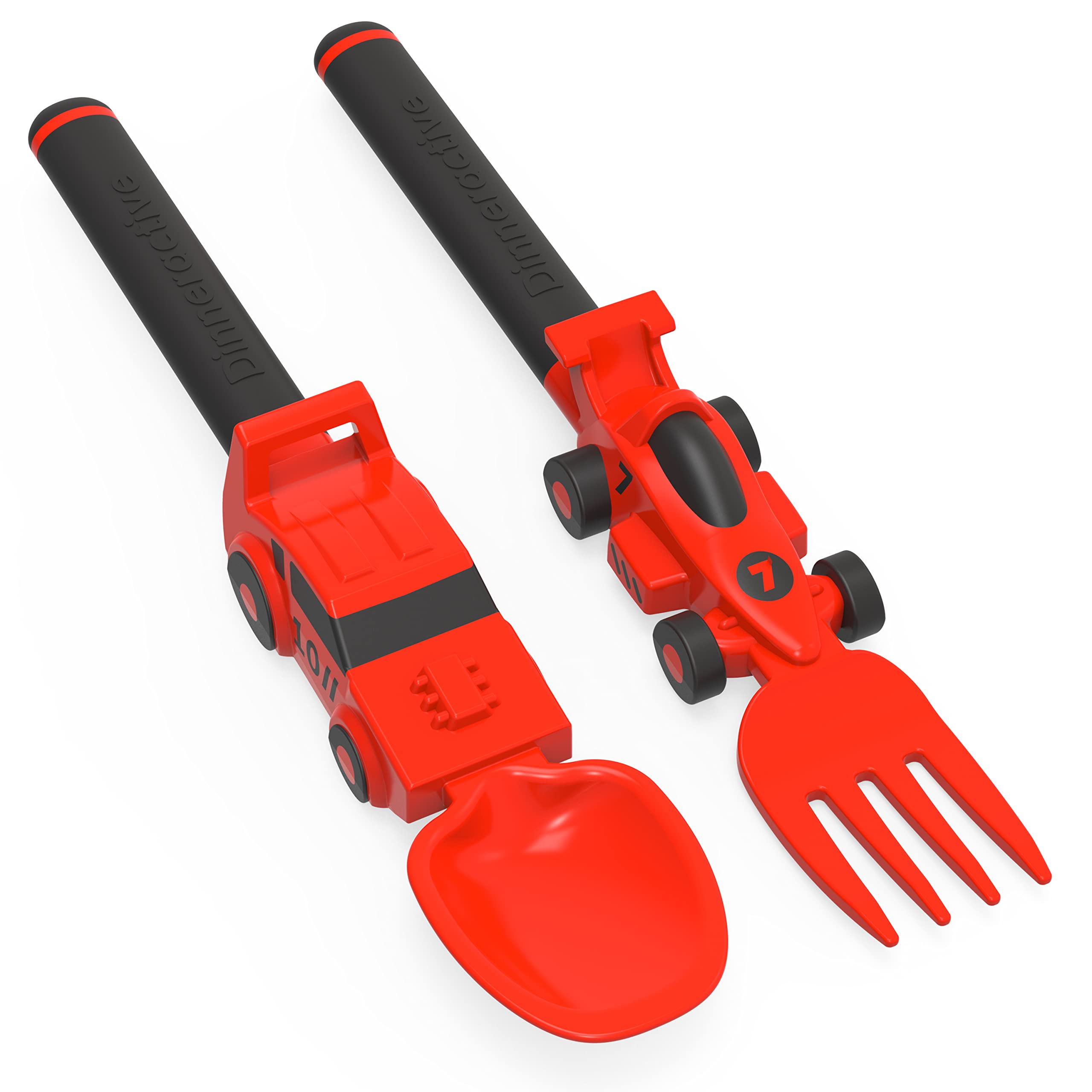 Dinneractive Utensil Set for Kids – Red Race Car Themed Fork and Spoon for Toddlers and Young Children – 2-Piece Set