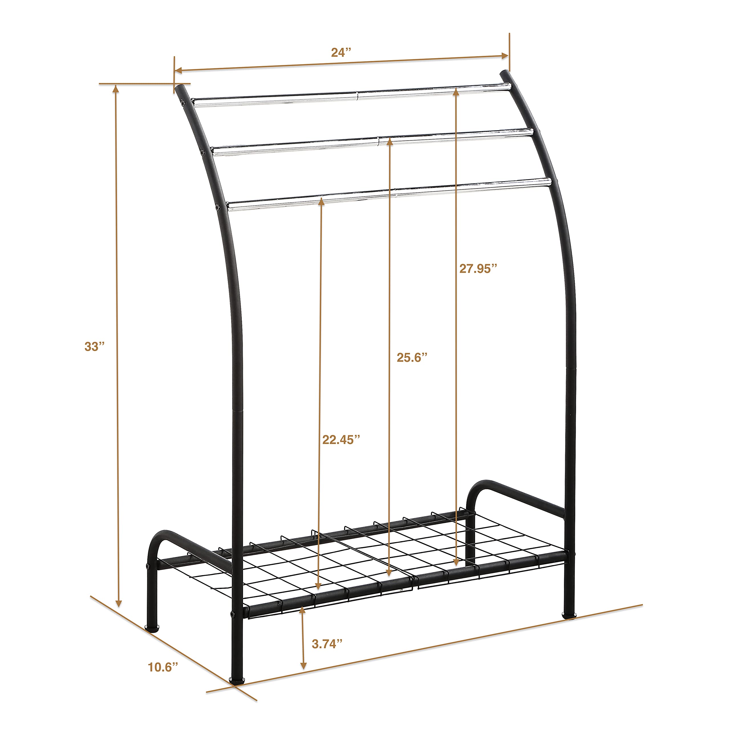 SunnyPoint Freestanding 3 Hanging Bar Towel Rack with Bottom Shelf (WHT)