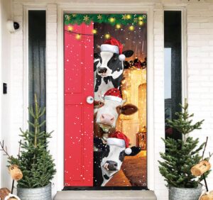 merry christmas door cover funny cows door banner christmas decoration for front door merry christmas farmhouse door decoration christmas xmas decoration party supplies new year party decor