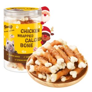 pawup dog treats chicken wrapped calcium bone, dog chews for small dogs, natural teeth clean w/taurine,12.5 oz