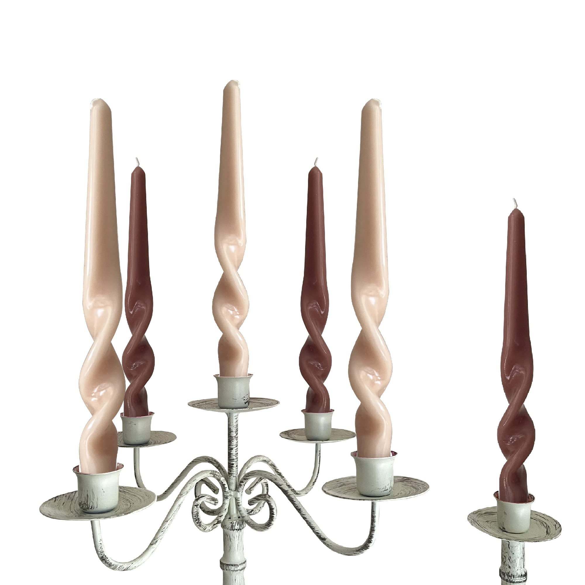 PAMELIFE Spiral Taper Candles - Set of 6 Twisted Candle 9.5 Inch Tall for Home Decoration Holiday Wedding Party(Brown)