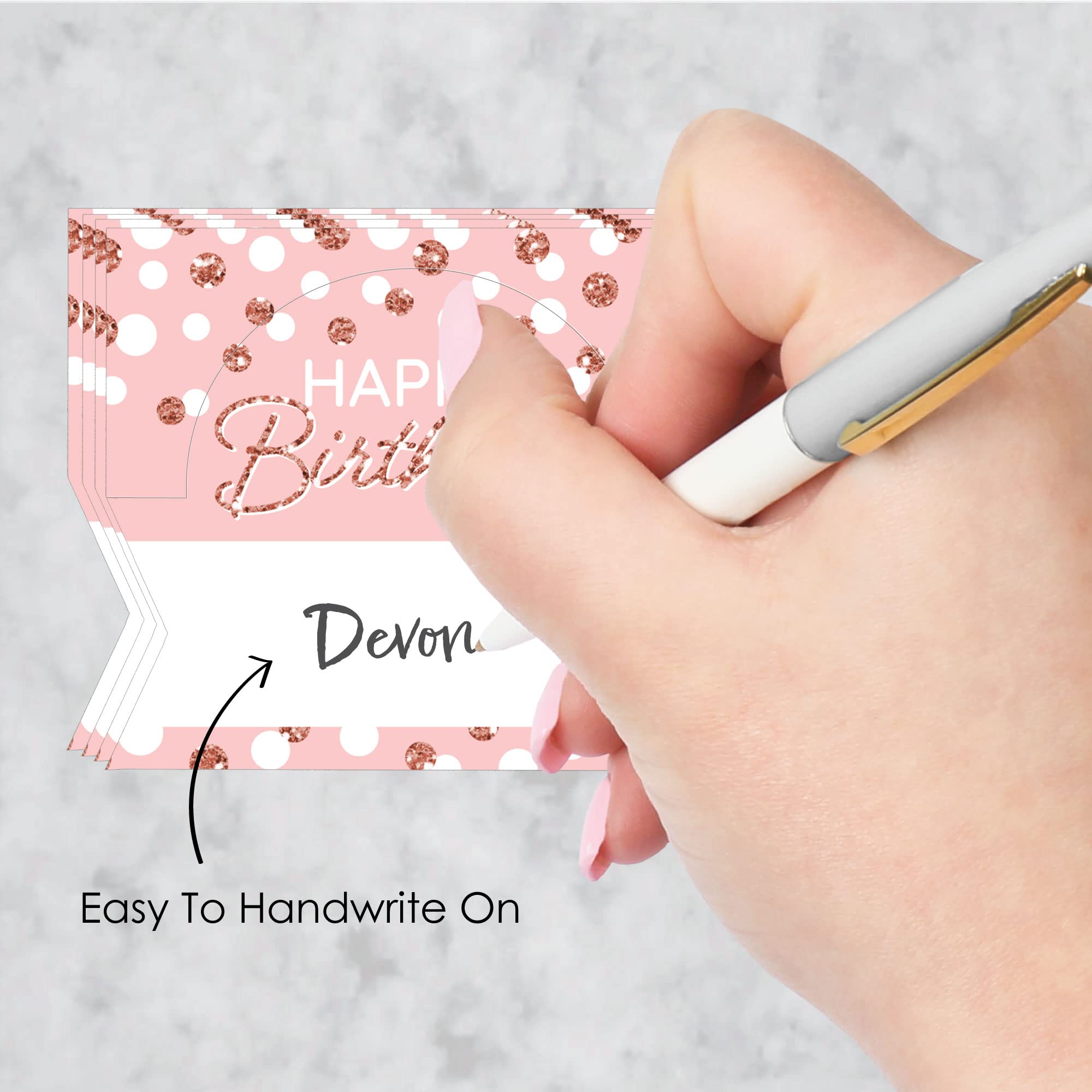 Big Dot of Happiness Pink Rose Gold Birthday - Happy Birthday Party Tent Buffet Card - Table Setting Name Place Cards - Set of 24