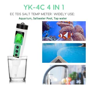 YINMIK EC Salt TDS Meter 4 in 1 Salinity Conductivity TDS Temperature Meter for Hydroponics, Waterproof PPM Water Tester with Backlit for Salt Water Pool, Nutrients, Aquarium, Aquaponics