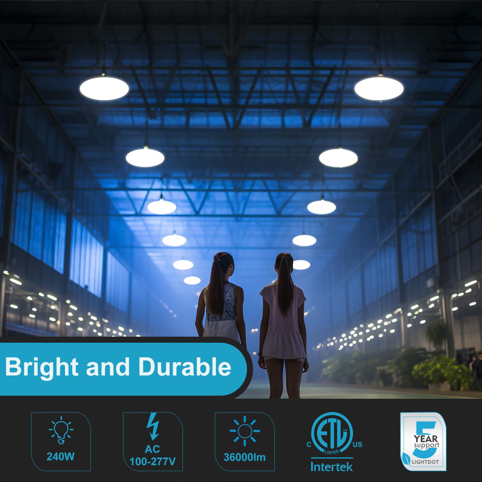 Lightdot LED High Bay Light 240W 48000LM High Bay LED Shop Lights, AC100-277V 5000K UFO LED Lights US Plug Commercial Bay Lighting - 8Pack