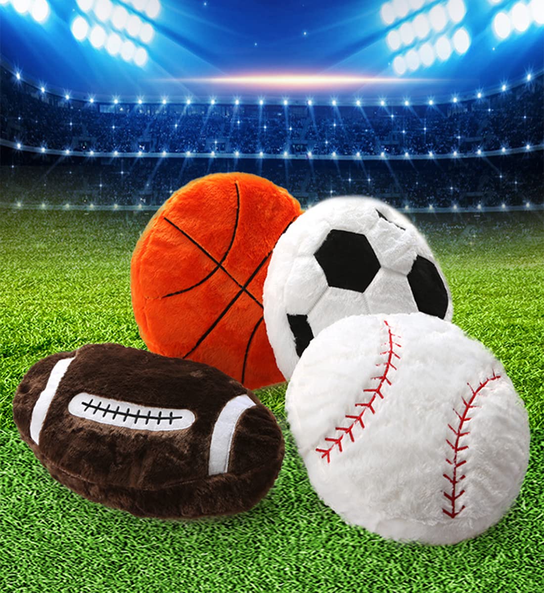 17.7" Basketball Plush Pillow Soft Fluffy Velvet Stuffed Football Throw Pillow Sports Rugby Ball Shaped Sleeping Travel Pillow Sofa Recliner Bedroom Decoration Gifts for Kids Children Boys Women Men