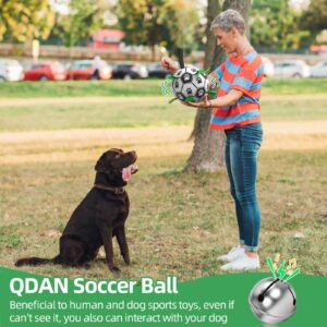 QDAN Dog Soccer Balls Toy with Bell Inside, Outdoor Interactive Dog Toys for Tug of War, Puppy Birthday Gifts, Dog Water Toy, Durable Ropes Squeaky Soccer Dog Ball for Medium and Large Dogs （8 INCH）