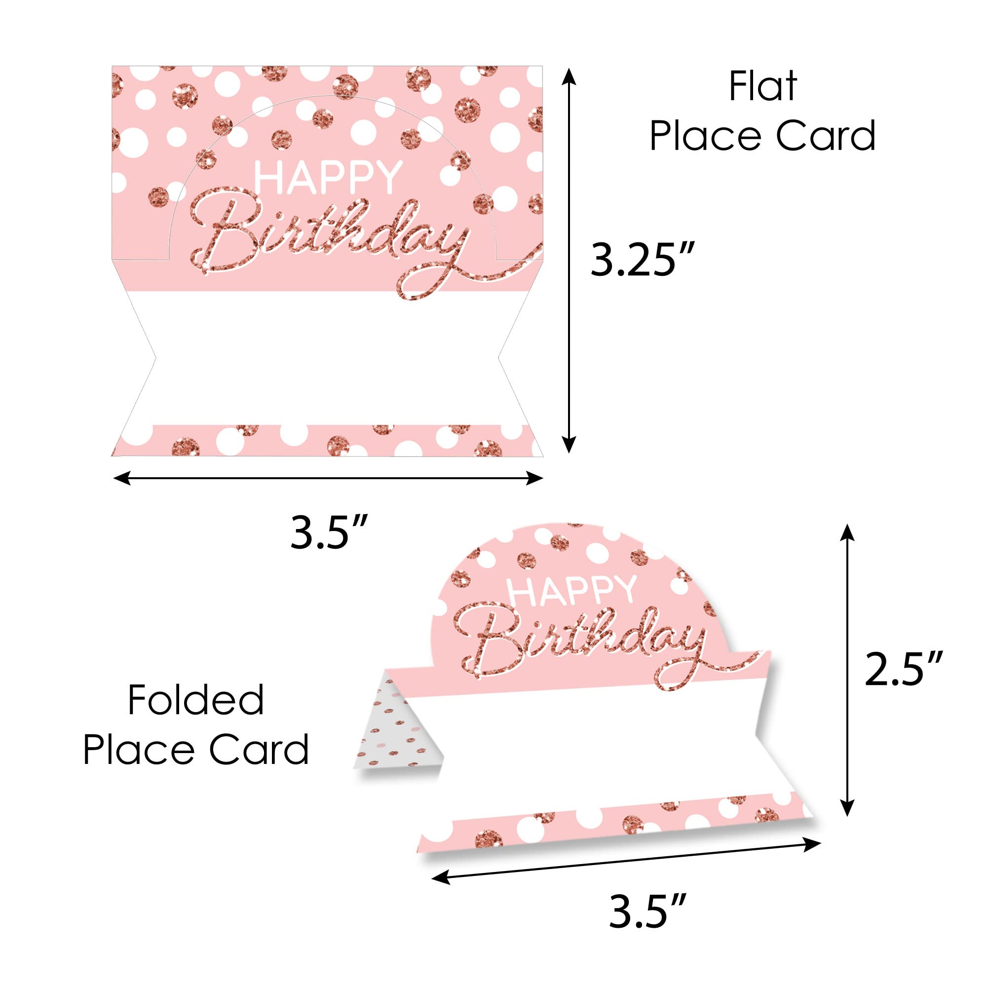 Big Dot of Happiness Pink Rose Gold Birthday - Happy Birthday Party Tent Buffet Card - Table Setting Name Place Cards - Set of 24