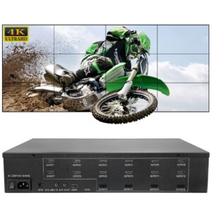 4k icuixian video wall controller 3x4 tv wall controller 4k60hz (hdcp2.2/1.4) for 12 tv splice display, 12-channel video wall processor with 180-degree rotation, edge blending