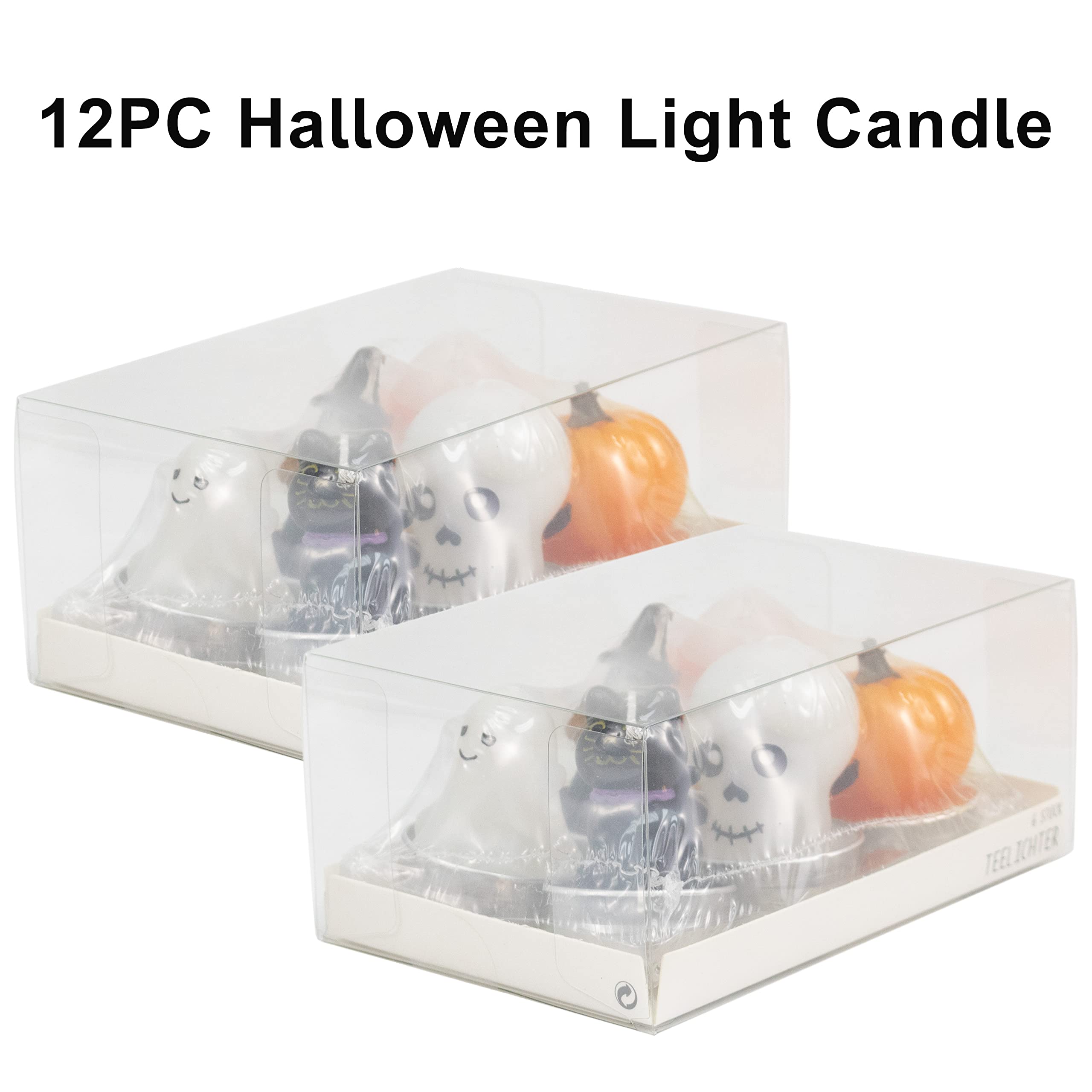 GiftExpress 12 Pcs Halloween Candles 6 Styles, Smokeless Unscented Tealight Candles for Halloween Decoration, Halloween Party, Ghost, Witch, Skull, Jack O Lantern Pumpkin Candles