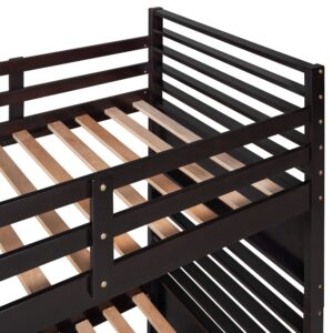 Twin over Twin Bunk Bed with Two Storage Drawers, Solid Wood Bunk Beds with Guardrails and Angle Ladders for Kids Boys Girls Teens, can be Divided into Two Individual Beds (Twin Size, Espresso)