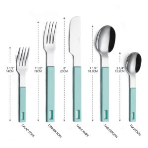 ANNOVA Silverware Set 20 Pieces Stainless Steel Cutlery Color Block Handle Modern Style Flatware - 4 x Dinner Knife; 4 x Dinner Fork; 4 x Salad fork; 4 x Dinner Spoon; 4 x Dessert Spoon (Turquoise)