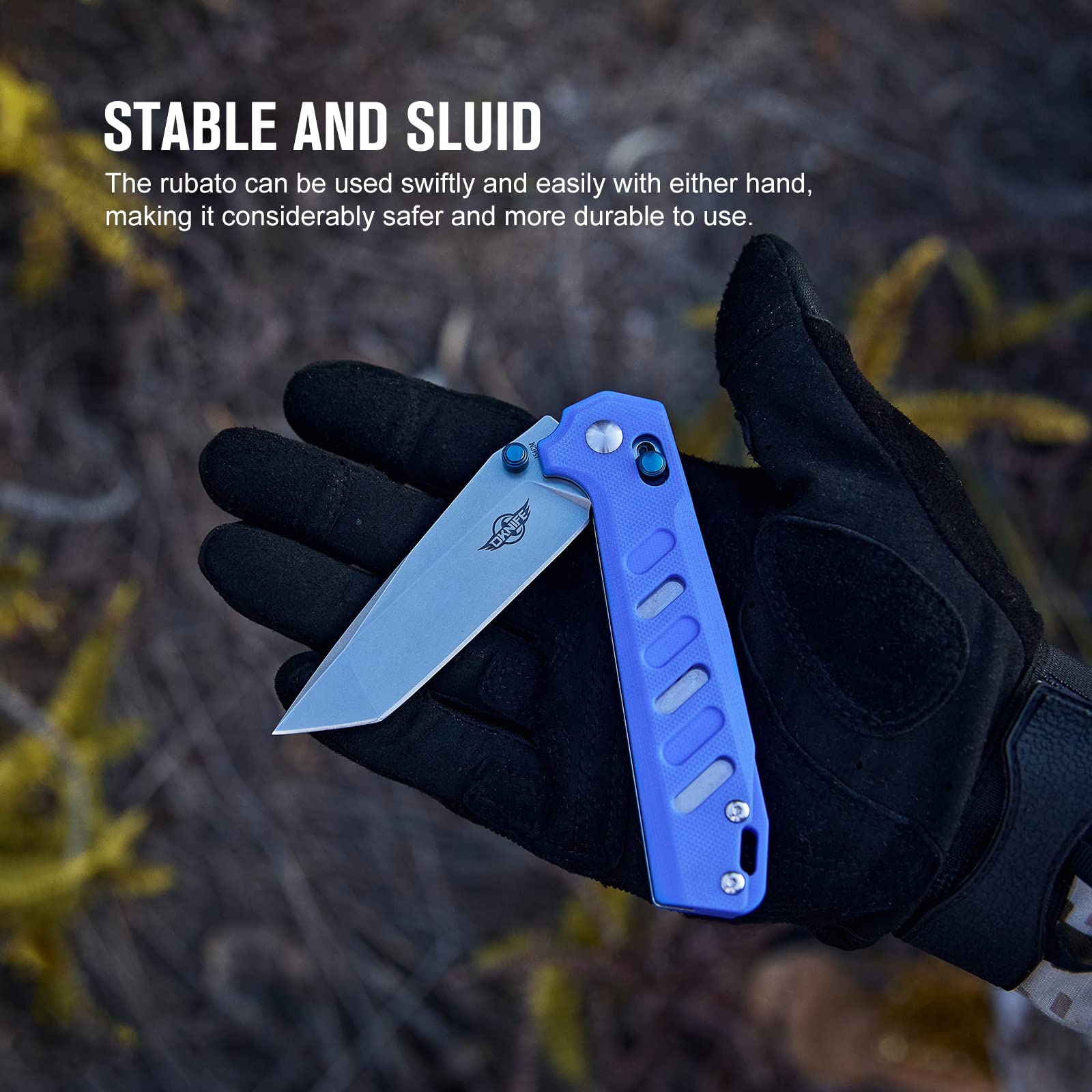 OKNIFE Rubato Pocket Knife, Tanto Style EDC Folding Knife with 154CM Stainless Blade and G10 Handle for Camping Indoor and Outdoor Activities (Blue)