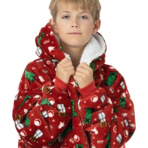 Minecraft Christmas Xmas Vuddie Oversized Blanket Hoodie Kids Boys Girls Red Fleece