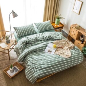 nsnlgsgc sage green striped 100% washed cotton duvet cover set twin - linen feel bedding set,durable & breathable comforter cover set(2pcs, twin)