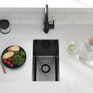 9 Inch Black Undermount Small Bar Sink, Swift Horse 9"x15" 16Gauge Black Stainless Steel Small Undermount Bar Sinks