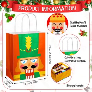 24 Pcs Nutcracker Christmas Gift Bags Bulk Kraft Paper Christmas Goody Bags Medium Size Christmas Holiday Gifts Treat Bags with Handles for Cookie Candy Xmas Party Favors Supplies, 8.3 x 6 x 3.1 Inch