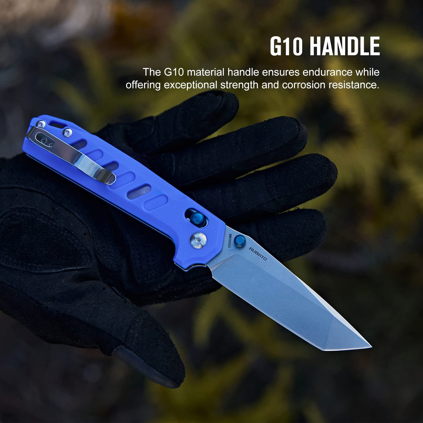 OKNIFE Rubato Pocket Knife, Tanto Style EDC Folding Knife with 154CM Stainless Blade and G10 Handle for Camping Indoor and Outdoor Activities (Blue)