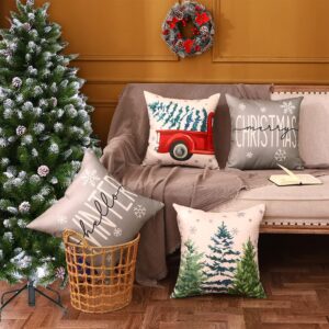 JOJOGOGO Grey Outdoor Christmas Pillow Covers 18x18 Waterproof Set of 4 Gray Winter Holiday Pillow Covers Farmhouse Christmas Decorations for Couch Porch and Outdoor Furniture