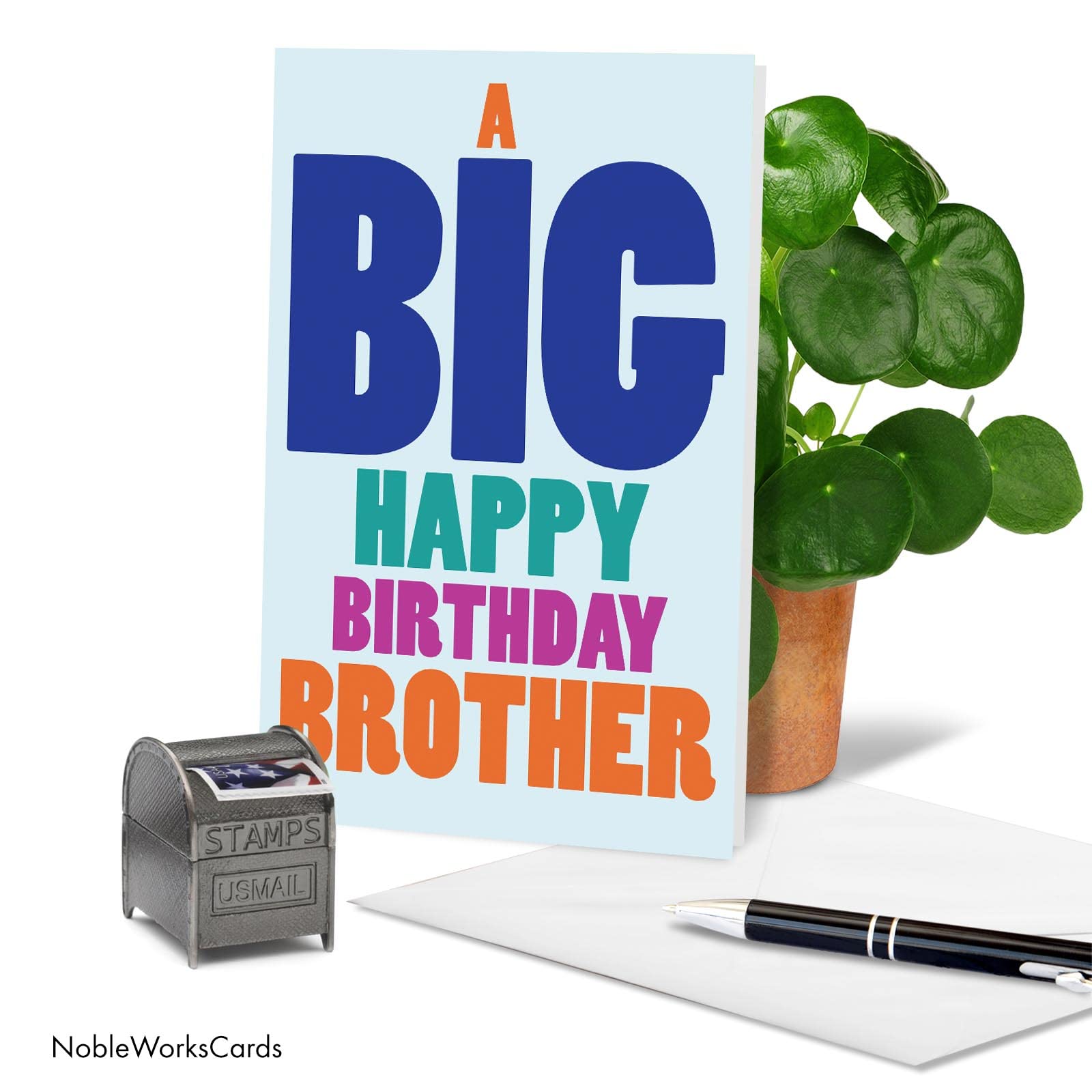 NobleWorks Birthday Brother Greeting Card with 5 x 7 Inch Envelope (1 Card) Big Happy Birthday Brother C5936BRG