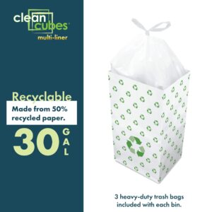 Clean Cubes 30 Gallon Multi-Liner Disposable Trash Cans (3-Pack). Reusable Garbage and Recycling Bins for Parties, Events, and More (Recycle Pattern - 30” Height x 17” Width x 14” Depth) (Recycle)