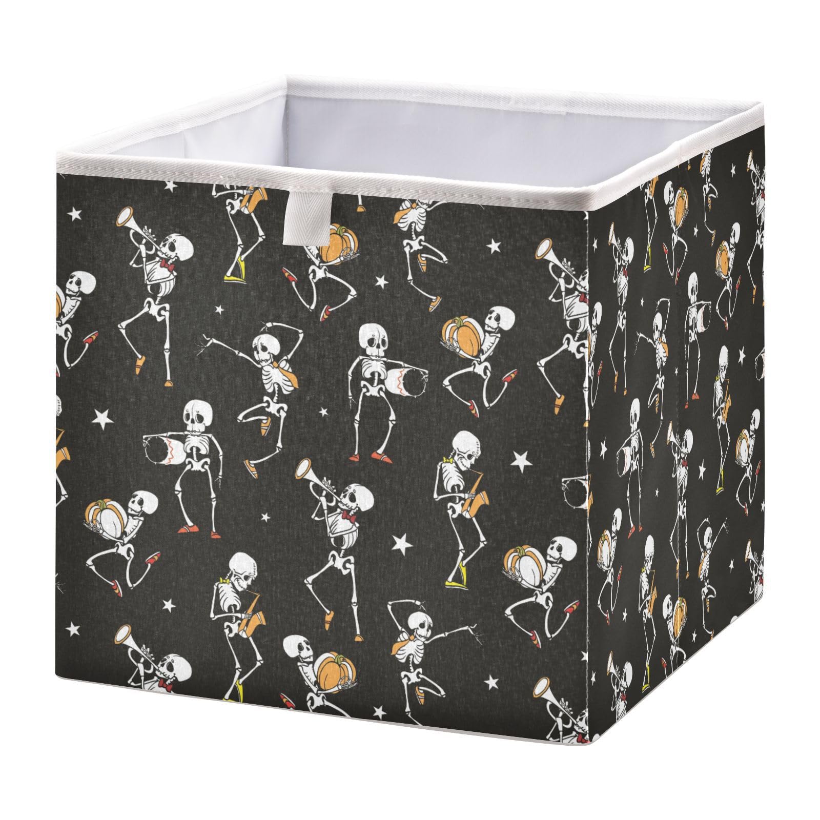 Sletend Cube Storage Bins Skull Collapsible Storage Baskets Foldable Fabric Storage Box for Clothes, Toys 11" x 11" x 11"