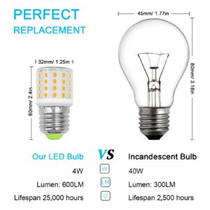 Refrigerator Light Bulb Replacement AC100-265V 3.5W Refrigerator Bulbs,Tiny LED Fridge Light Bulb, 4W Equivalent 40W-60Watt Appliance Light, E26 Medium Screw Base, Warm White 3000K 600LM, 1-Pack