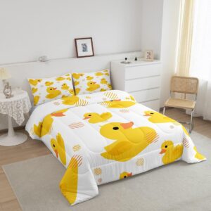 Erosebridal Cartoon Duck Comforter Set for Kids Boys Girls,Lovely Yellow Duck Bedding Set,Cute Hand Drawn Duck Duvet Insert Twin,Lovely Farmhouse Animal Quilt Comforter with 1 Pillowcase