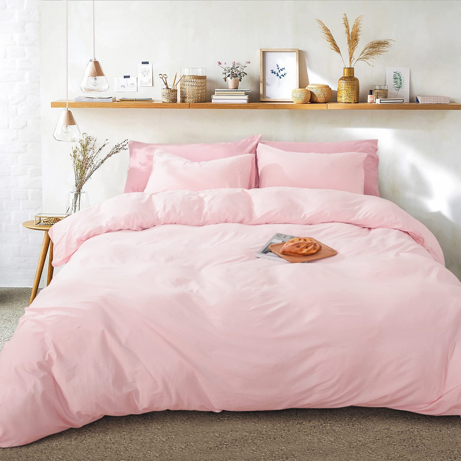 NEXHOME PRO Organic Cotton Duvet Cover King Size, Super Soft Pink Jersey Knit Cotton Comforter Cover Bedding Set, Zipper Closure, No Comforter, 104"x90"