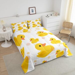 Erosebridal Cartoon Duck Comforter Set for Kids Boys Girls,Lovely Yellow Duck Bedding Set,Cute Hand Drawn Duck Duvet Insert Twin,Lovely Farmhouse Animal Quilt Comforter with 1 Pillowcase