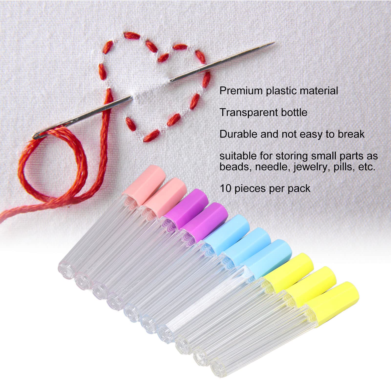 Jeanoko Pin Needle Storage, 10Pcs Sewing Needles Container Clear Durable Plastic Wide Application Needle Storage Tubes Foe Felting Sewing Needles Tubes Bottle Holder Storage Case