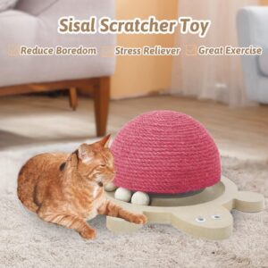 Fhiny Cats Scratching Ball, Natural Sisal Scratching Toy with Roller Track Toys and Wooden Base Kitten Turtle Shape Scratch Post for Indoor Cats Interactive Training Exercise Scratcher for Small Pets