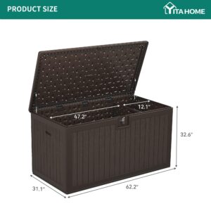 YITAHOME XXL 230 Gallon Large Deck Box,Outdoor Storage for Patio Furniture Cushions,Garden Tools with Flexible Divider, Waterproof,Lockable (Brown)