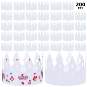 200 Pcs White Paper Crowns DIY Birthday Party Crowns for Kids, Birthday Party Hats Decorations Baby Shower Party Supplies (Classic Style)